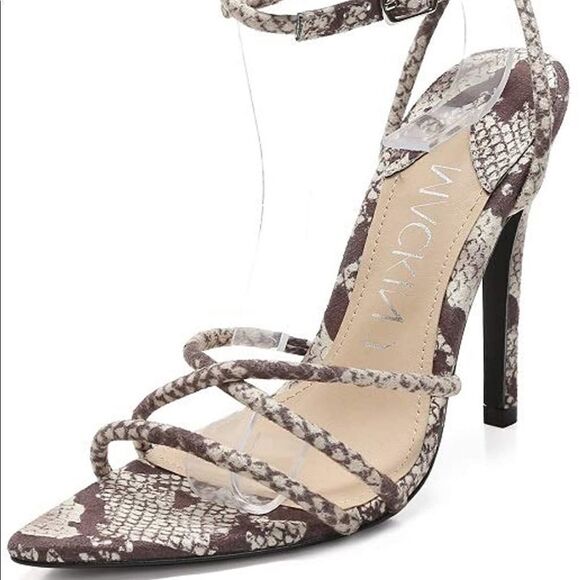 Snakeprint pointy toe wrap around heels - Picture 2 of 7